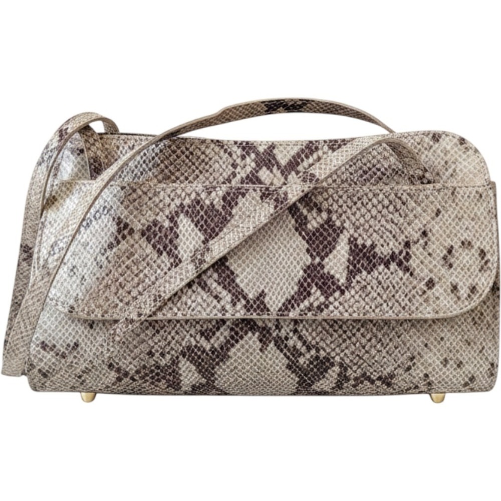 Divina Firenze Geniune Leather‎ Python Embossed Shoulder Bag Beige  Zip Purse